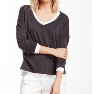 James Perse Standard Women Gray V-neck Pullover Sweater Sweatshirt Size 4 XL